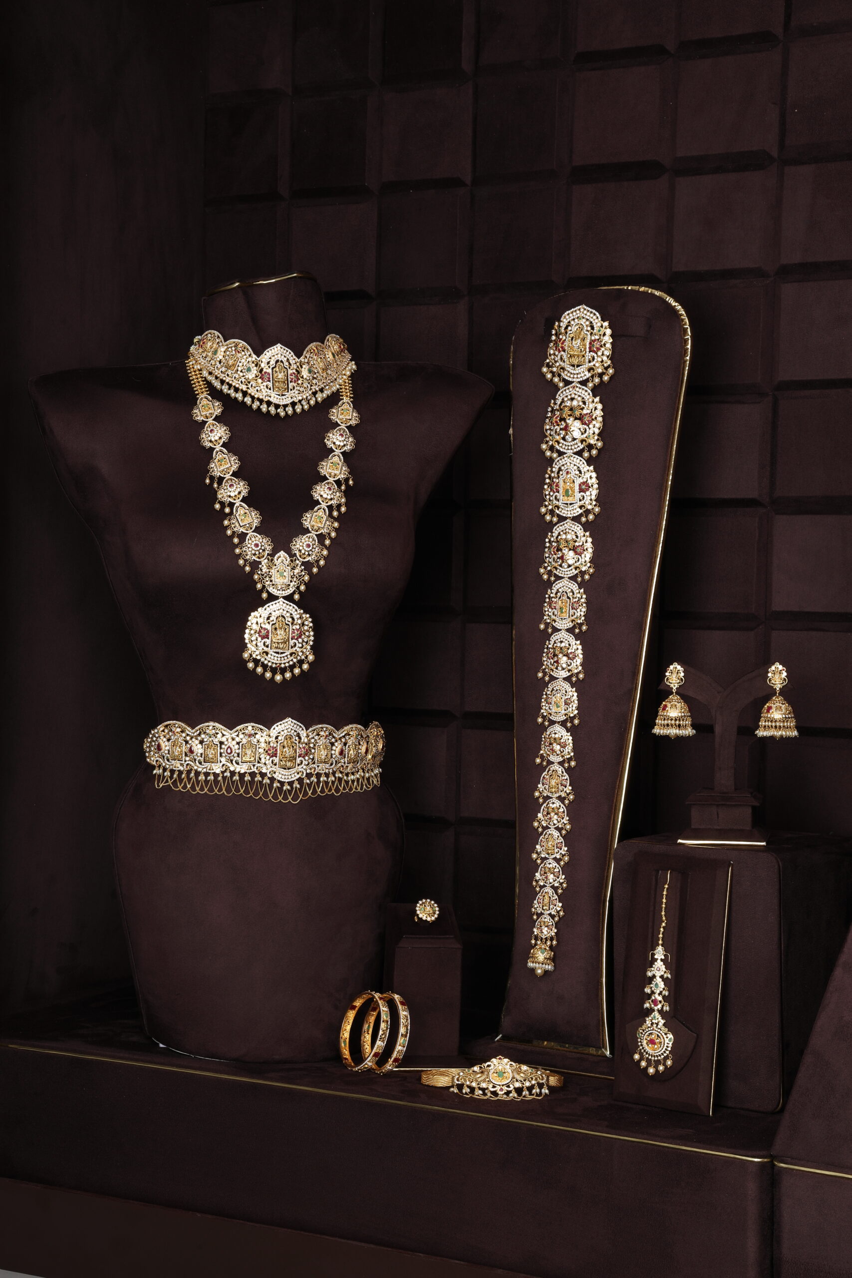 Gold bridal necklace jewellery photography in Hyderabad with professional lighting