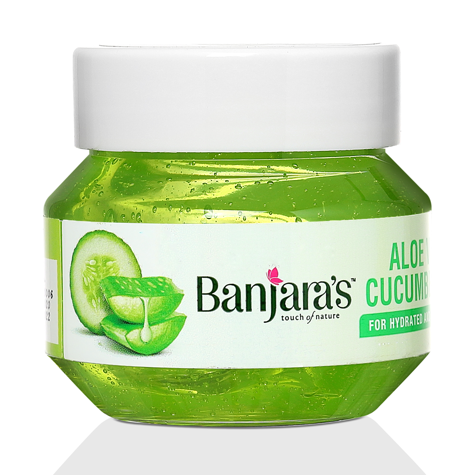 Aloe vera gel cosmetic product photography with clean white background and detailed packaging