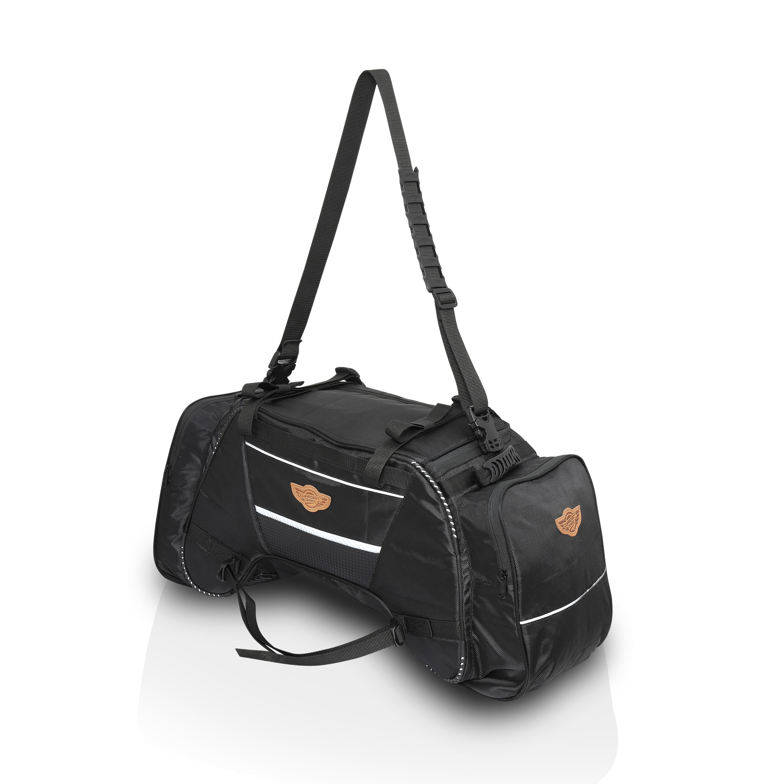 Black sports bag product photography with clean white background by 3WINGS PHOTOGRAPHY Hyderabad