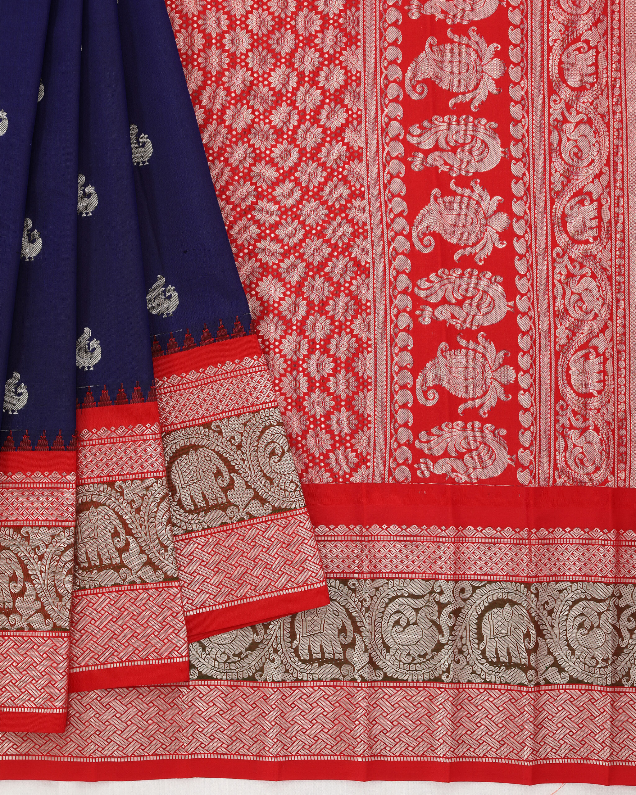 Traditional saree product photography with detailed fabric patterns by 3WINGS PHOTOGRAPHY Hyderabad