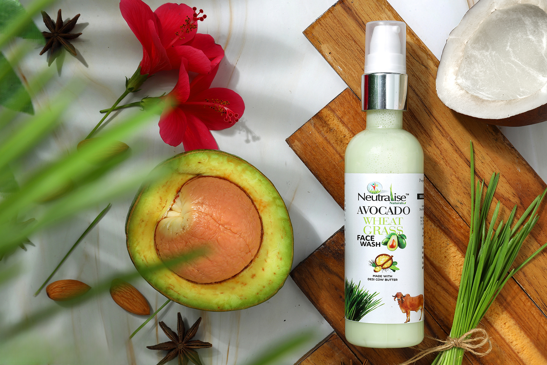 creative avocado face wash product photography