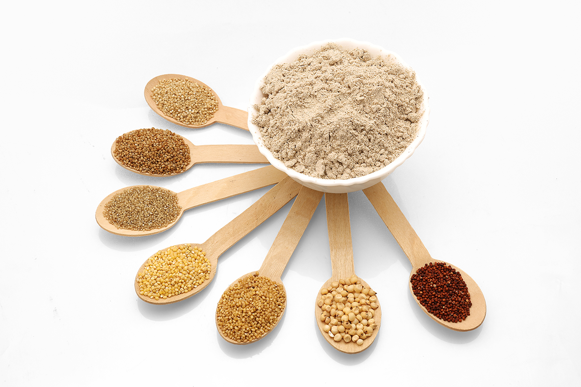 grocery product photography featuring organic grains, healthy fo