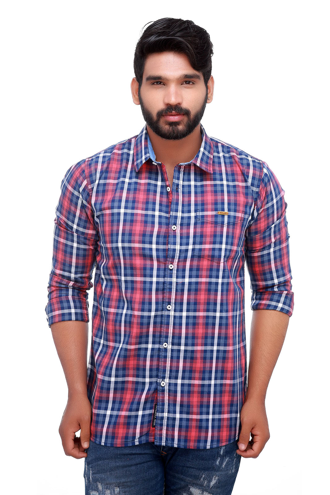red blue check shirt mens apparel photography hyderabad 3wings.jpg